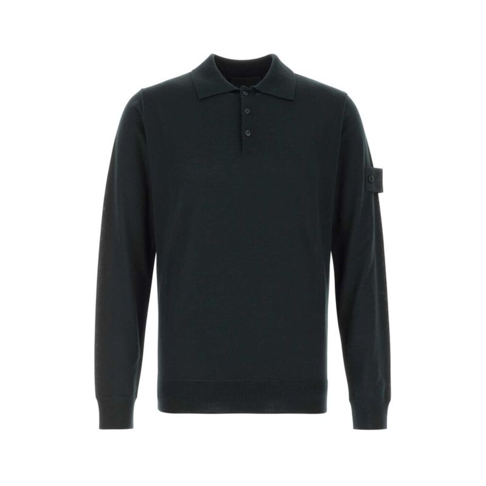 Stone Island Men Black Wool Polo Shirt